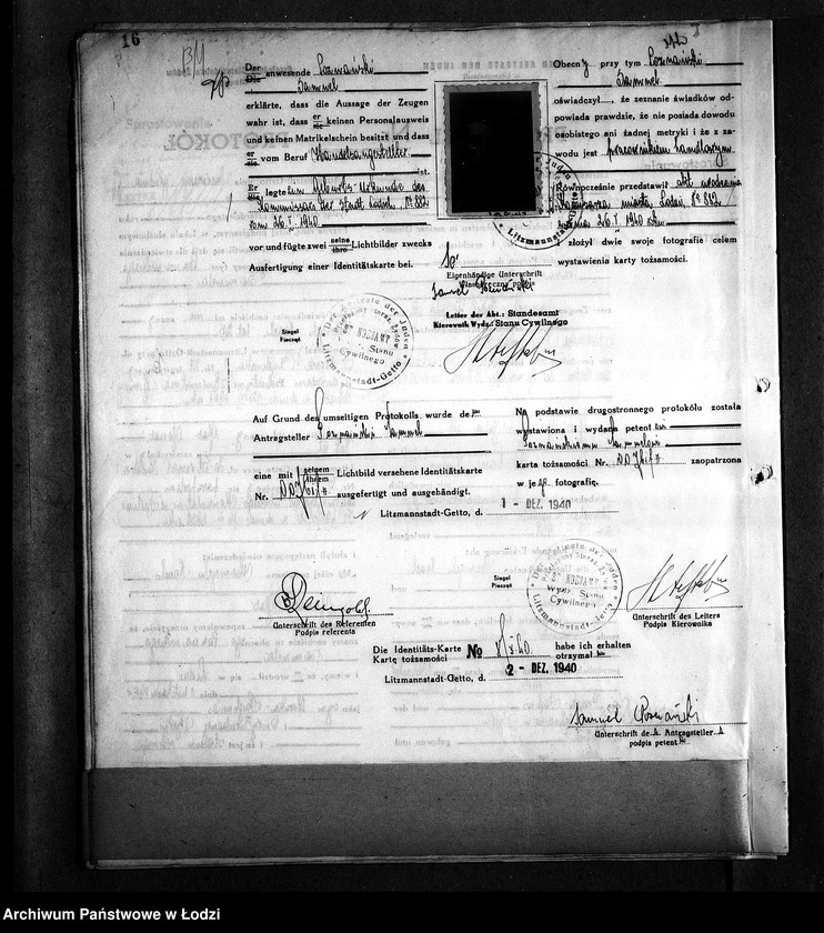Obraz 19 z jednostki "[Protokoły stwierdzające na podstawie zeznań 2 świadków personalia i tożsamość osób ubiegających się o kartę tożsamości]"