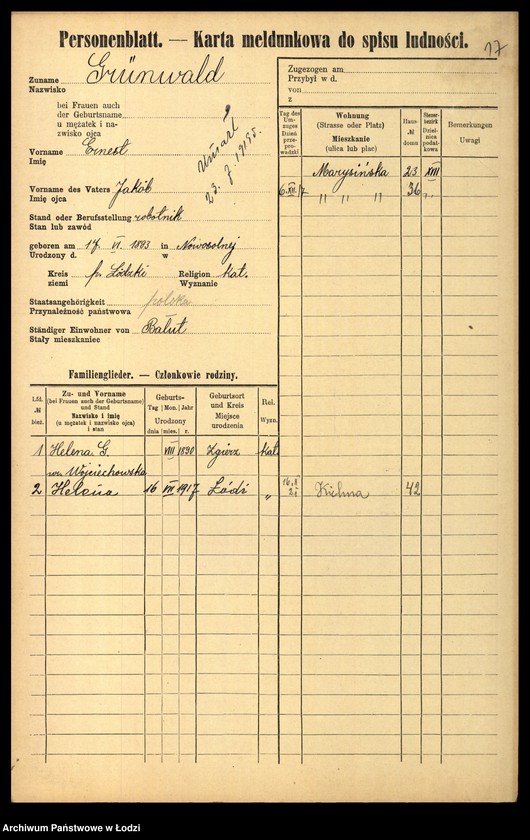 Obraz 19 z jednostki "[Spis ludności Łodzi] Grünwald - Grużewski"