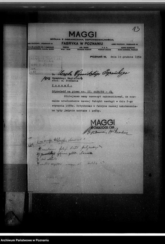 Obraz 17 z jednostki "Zatwierdzenie projektu urządzenia zakładu przemysłowego Firmy "Maggi" Spółka z o.o. w Poznaniu nr 545"