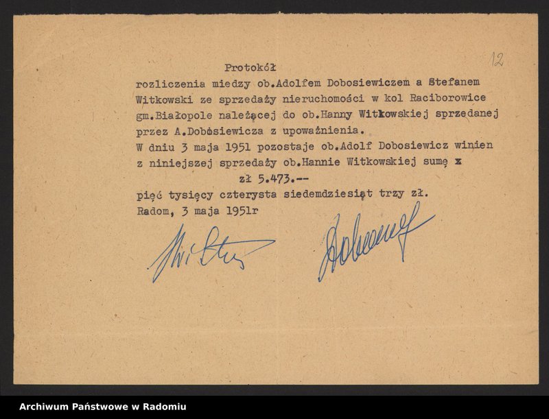 Obraz 3 z kolekcji "[Materiały dotyczące posiadania przez Hannę i Stefana Witkowskich gruntów i nieruchomości w Raciborowicach, pow. hrubieszowski, 1948-1951 oraz w Radomiu i Rajcu Letnisko, 1954-1961]"