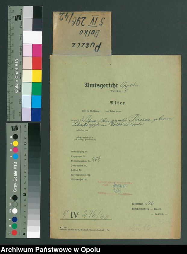 Obraz 3 z jednostki "Verfügung von Todes wegen der Margarethe Puszcz geboren Schaffarczyk in Bolko"