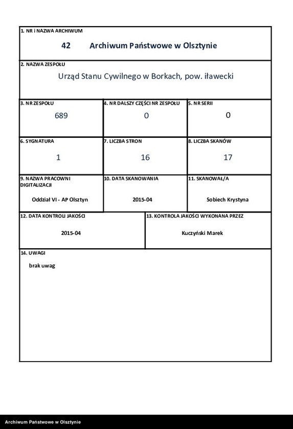 Obraz z jednostki "Geburts-Neben-Register Nr 1 - 14"