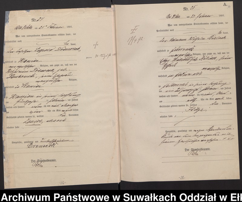 image.from.unit.number "Geburts-Haupt-Register des Königlichen Preussischen Standes-Amtes Ukta Kreis Sensburg"