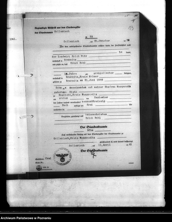 Obraz 18 z jednostki "Wykazy miejscowych Niemców, którzy zginęli w 1939 roku. Kreis Wongrowitz (Wągrowiec)"