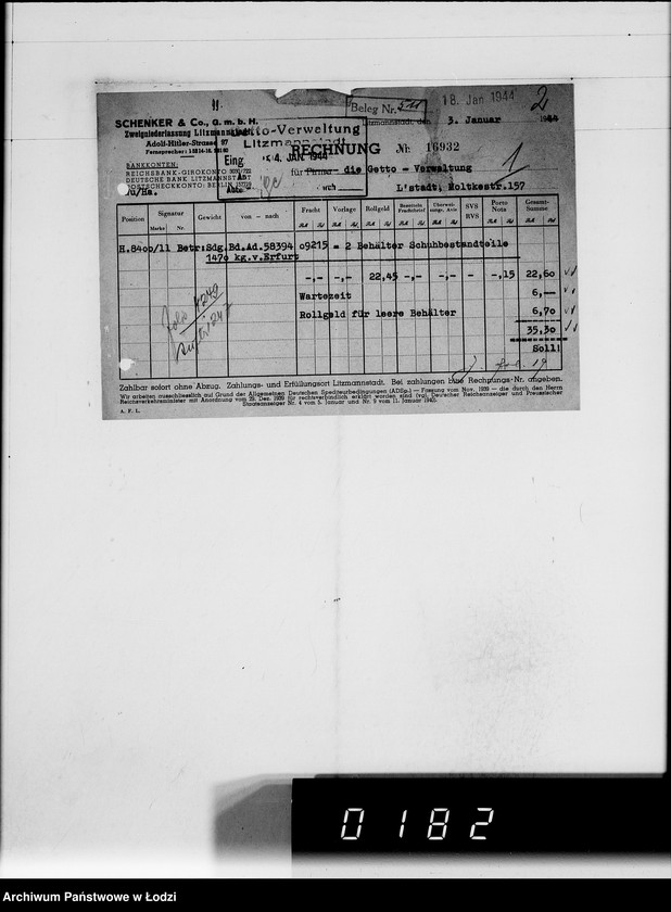 Obraz 6 z jednostki "Schenker u.Co [rachunki za dostawy towarów do Getta]"
