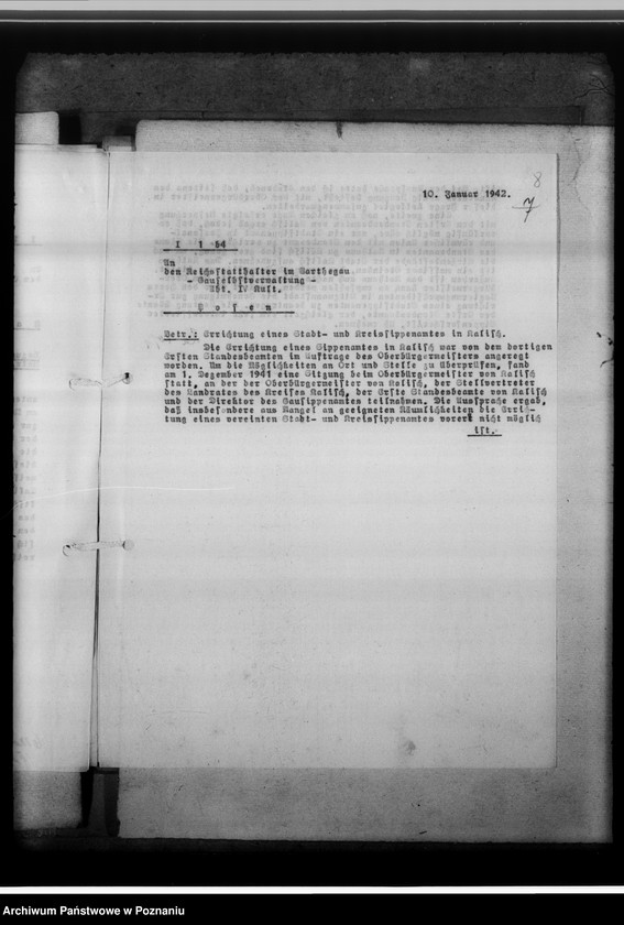Obraz 12 z jednostki "[Korespondencja w sprawach organizacyjnych, sprawozdanie z działalności], Sippenamt für die Stadt und den Landkreis Kalisch [Kalisz]"