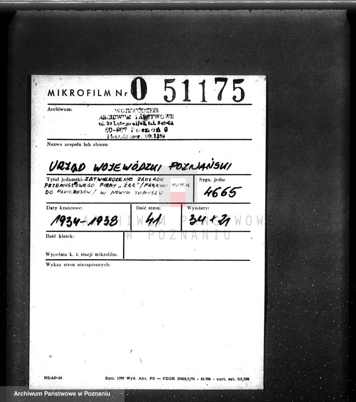 Obraz 2 z jednostki "Zatwierdzenie zakładu przemysłowego firmy "Żar" /fabryki tutek do papierosów/ w Nowym Tomyślu"