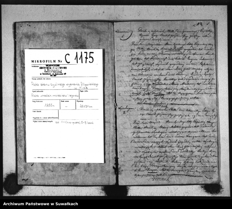 image.from.unit.number "Duplikat Aktów Urzędnika Stanu Cywilnego Sekty Filipońskiej Okręgu Hutta Urodzonych, Zaślubionych i Zmarłych za rok 1855"