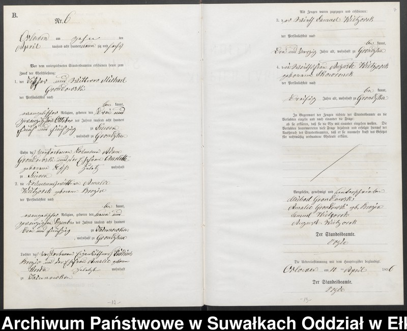 image.from.unit.number "Heiraths-Neben-Register des Preussischen Standes-Amtes Orlowen Kreis Loetzen"