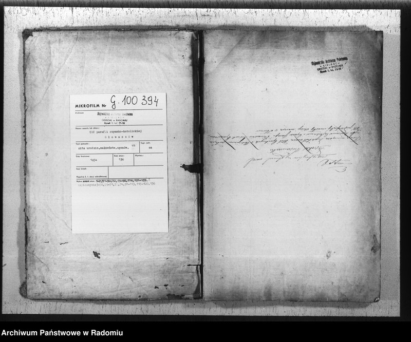 image.from.unit.number "Duplikat akt urodzonych, zaślubionych i zmarłych z parafii Głowaczów w roku 1854"