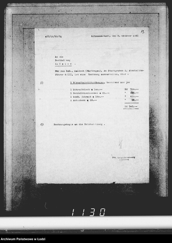 Obraz 17 z jednostki "Konto 00, Komm.221-240. [Rachunki i potwierdzenia odbioru mebli biurowych, kuchennych]"