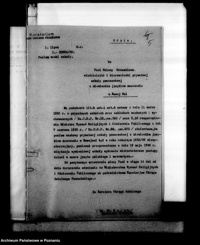 Obraz 8 z jednostki "Prywatna Szkoła Powszechna z niemieckim językiem nauczania w Nowejwsi powiat Żnin"