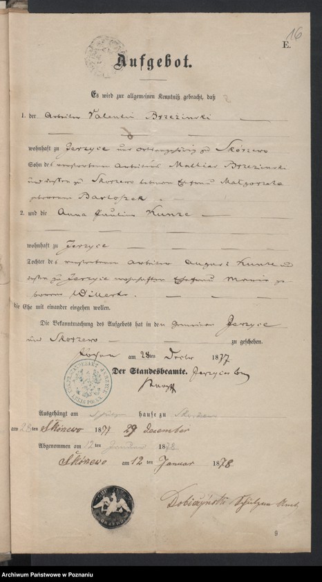 Obraz 18 z jednostki "Acta betreffend die Schrieftstücke nur §§ 28 bis 38,43,45 bis 50,55,65 und 66 der Reichsgesetz vom 6 Januar 1875 zum Heiraths -Register"