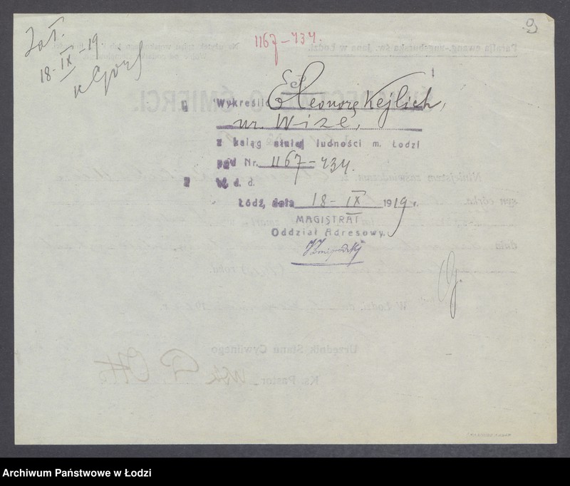 Obraz 11 z jednostki "Dowody metrykalne stałych mieszkańców m. Łodzi nr domu 1167-1168"