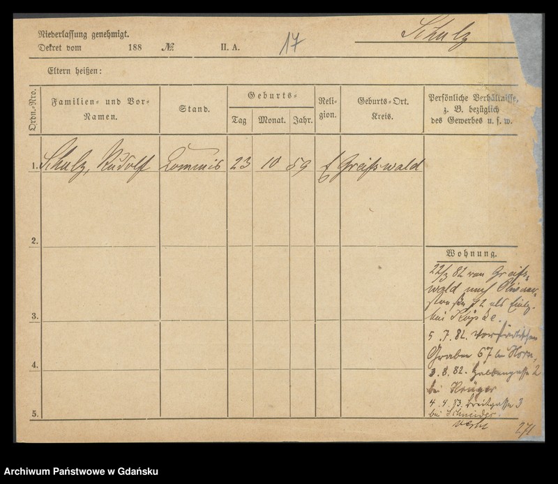 image.from.unit.number "Karty meldunkowe: Schulz Rudolf -Schuntermann"