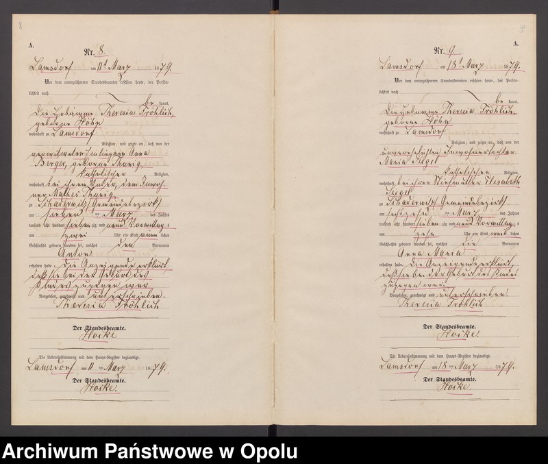 image.from.unit.number "Geburts-Neben-Register des Standesamts Lamsdorf No 15 pro 1879"