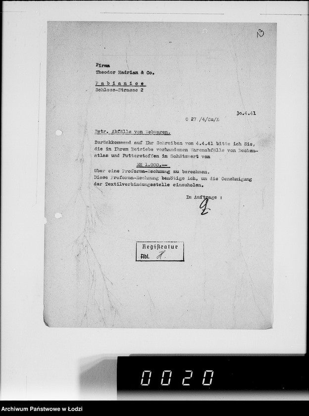 Obraz 18 z jednostki "[Korespondencja z urzędami, firmami i instytucjami] Lit.Ha-Hem."