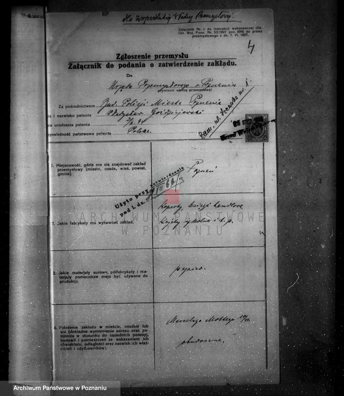 image.from.unit.number "Zatwierdzenie wytwórni wyrobów papierniczych nr 475 Władysława Goździejewskiego w Poznaniu"