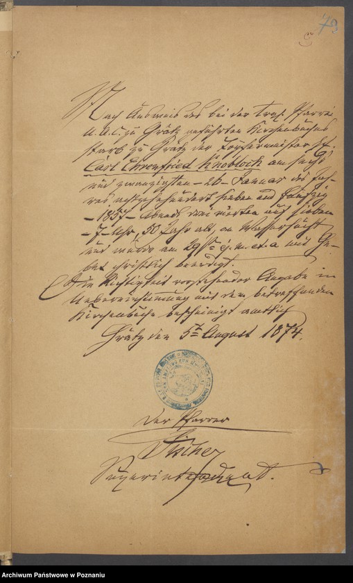 Obraz 11 z jednostki "Die von den Verlobten beigebrachten Urkunden zur Eheschliessung pro 1875"