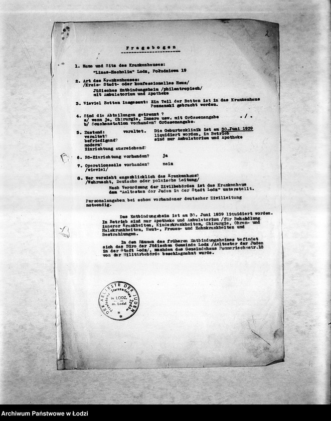 Obraz 5 z jednostki "Zdrowotność [M.in. zarządzenia dotyczące zdrowia ludności, zakładanie szpitali i ambulatoriów, walka z chorobami zakaźnymi, higiena getta, lekarze, inspektorzy sanitarni]"