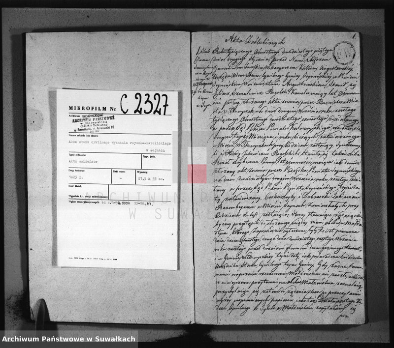 image.from.unit.number "Akta zaślubionych gminy seyneńskiey w roku 1825."