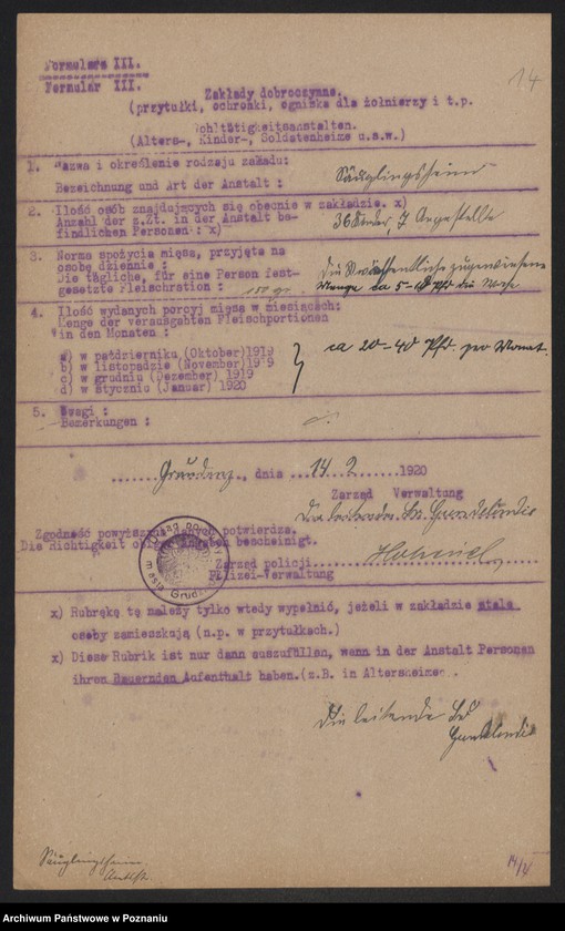 Obraz 16 z jednostki "[Zakłady dobroczynne - m.in. szpitali w Grudziądzu - przydziały mięsa]"