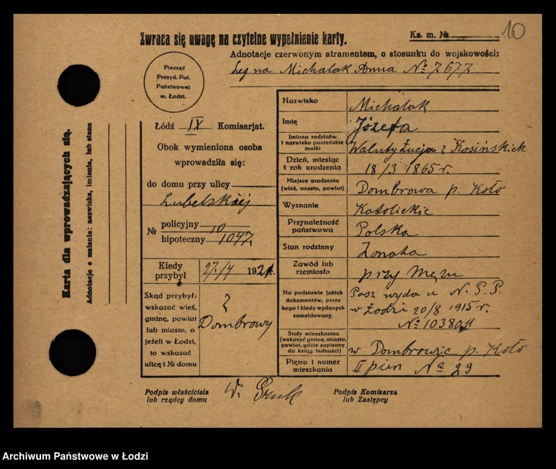Obraz 12 z jednostki "[Spis ludności Łodzi] Michalak"