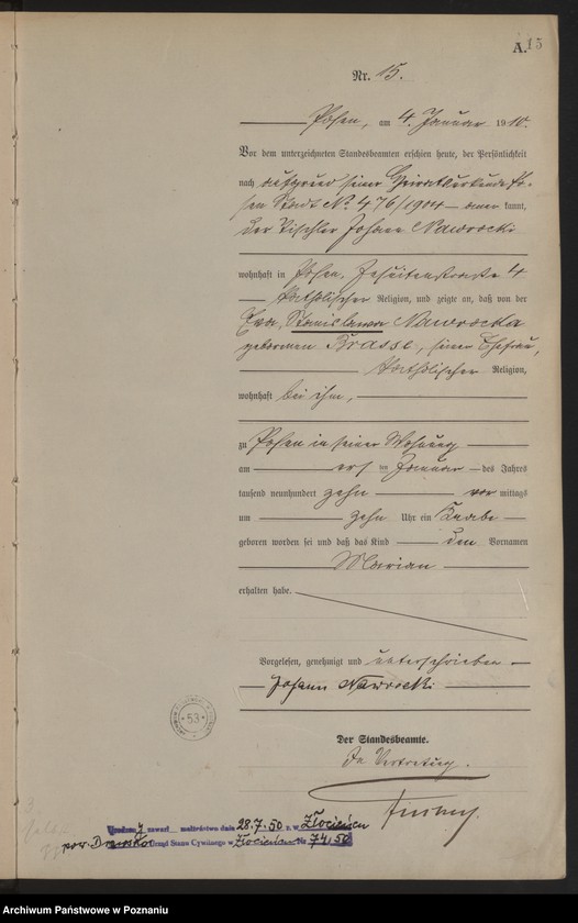 Obraz 16 z jednostki "Księga miejscowa urodzeń tom I [Rejestr główny urodzeń]"