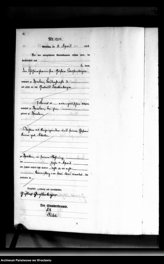 image.from.unit.number "Sterbe-Haupt-Register Breslau II 1888 Band 4"