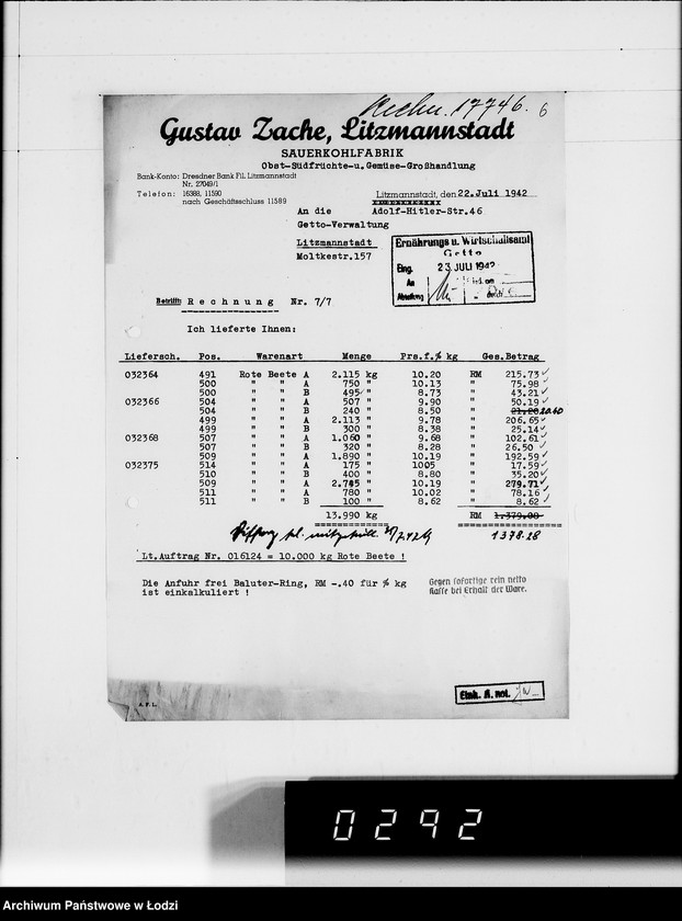 Obraz 10 z jednostki "G. Sache. Rechnungen [za dostawy towarów dla Getta]"