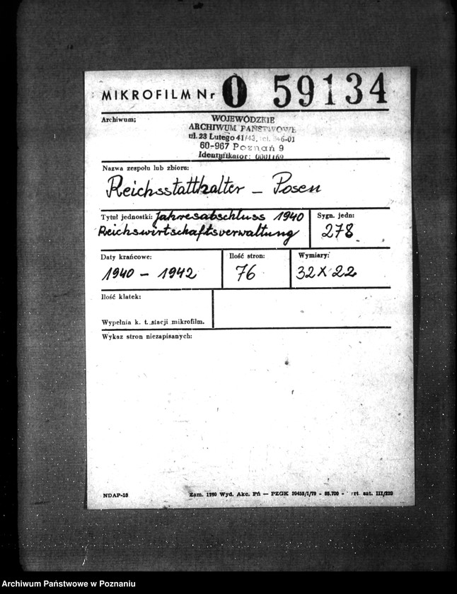 Obraz 2 z jednostki "Jahresabschluss 1940. Reichswirtschaftsverwaltung"
