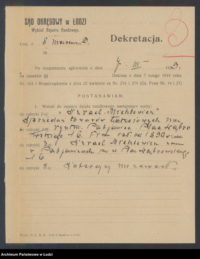 Obraz 5 z jednostki "Izrael Michlewicz- sprzedaż towarów łokciowych"