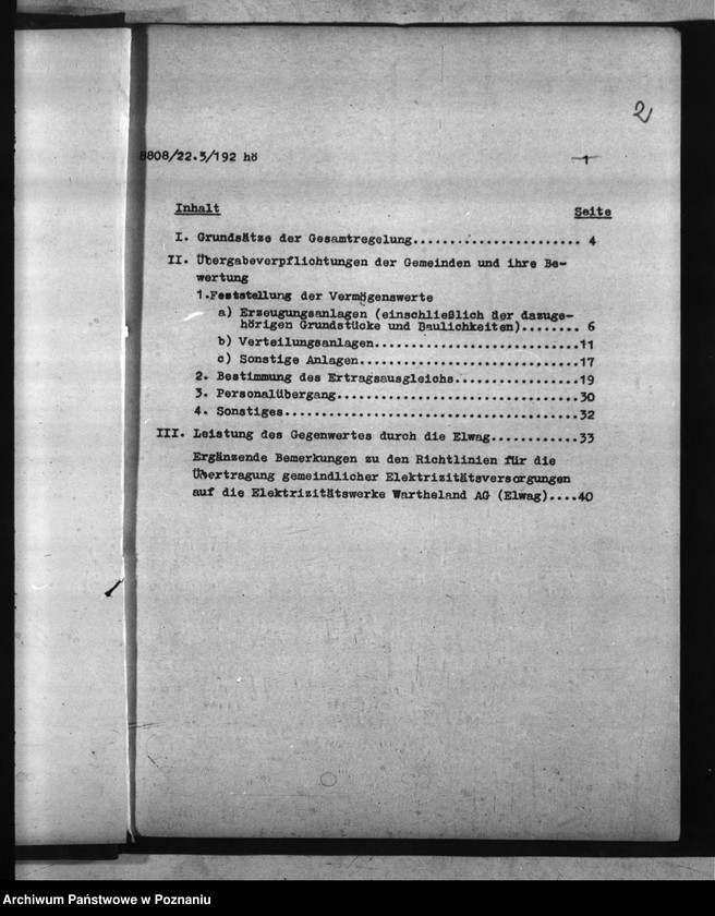 Obraz 6 z jednostki "Erläuterungen zu den Richtlinien für die Übertragung gemeindlicher Elektrizitätsversorgungsunternehmen auf die Elektrizitätswerke Wartheland A.G. - Posen"