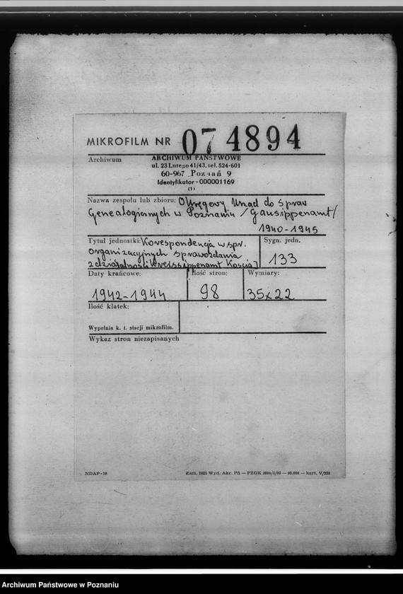 Obraz 1 z jednostki "[Korespondencja w sprawach organizacyjnych, sprawozdanie z działalności Kreissippenamt w Kościanie]"