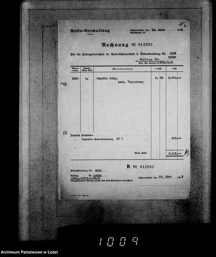 Obraz 10 z jednostki "Aufträge [Lieferscheinen und Rechnungen] 12481-12530 Lebensmitteleinkauf 5/Mü [Dostawa artykułów pierwszej potrzeby do Getta]."