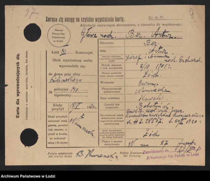 Obraz 11 z jednostki "[Spis ludności Łodzi] Ber - Behr"