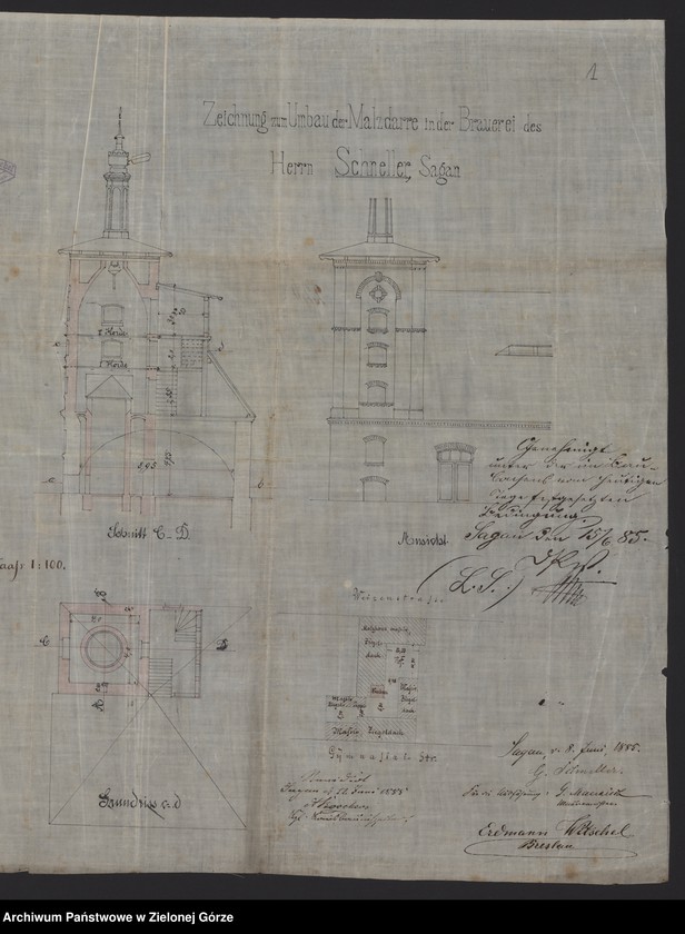 Obraz 4 z jednostki "Bahnhofstrasse 60. Bergschlösschen - Brauerei A.G. Umbau der Malzdarre in der Brauerei. H. Schneller."