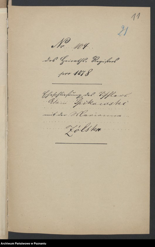 Obraz 12 z jednostki "Die von den Verlobten beigebrachten Urkunden zur Eheschliessung pro 1878"