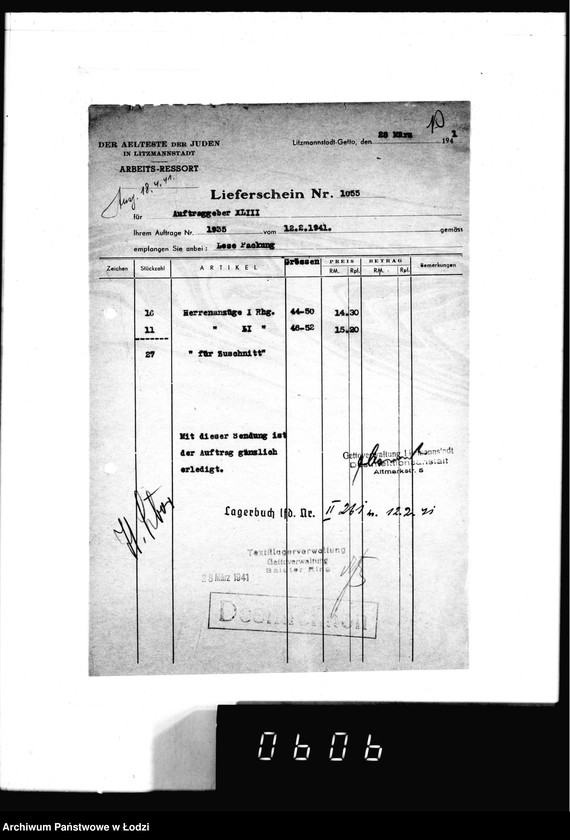 Obraz 14 z jednostki "[Dowody dostawy ubrań i czapek dla fimy] Sachsendahl Ostrowo"
