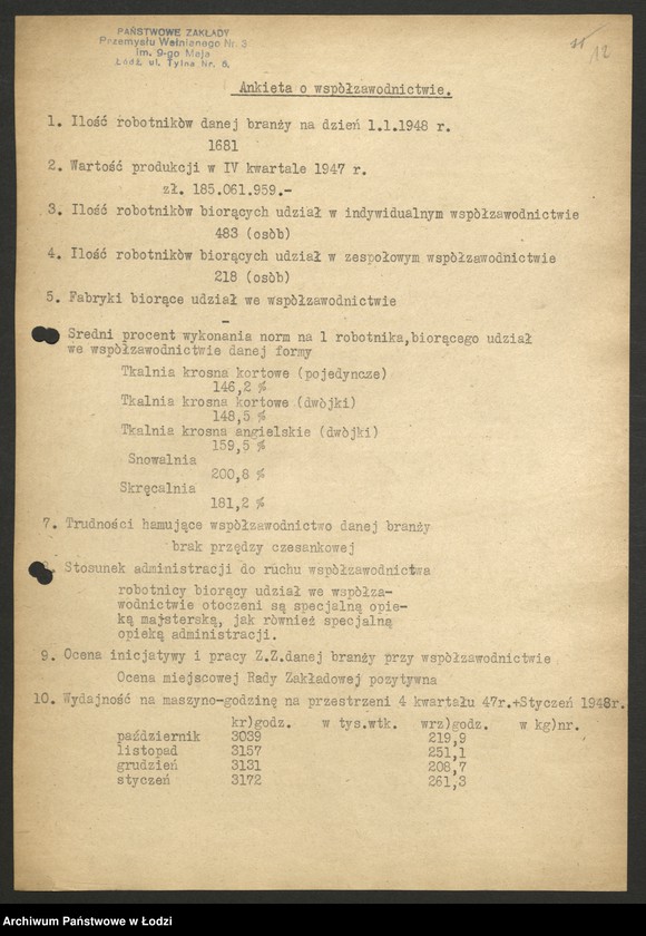 Obraz 13 z jednostki "Współzawodnictwo pracy; protokoły i sprawozdania zakładów przemysłu wełnianego"