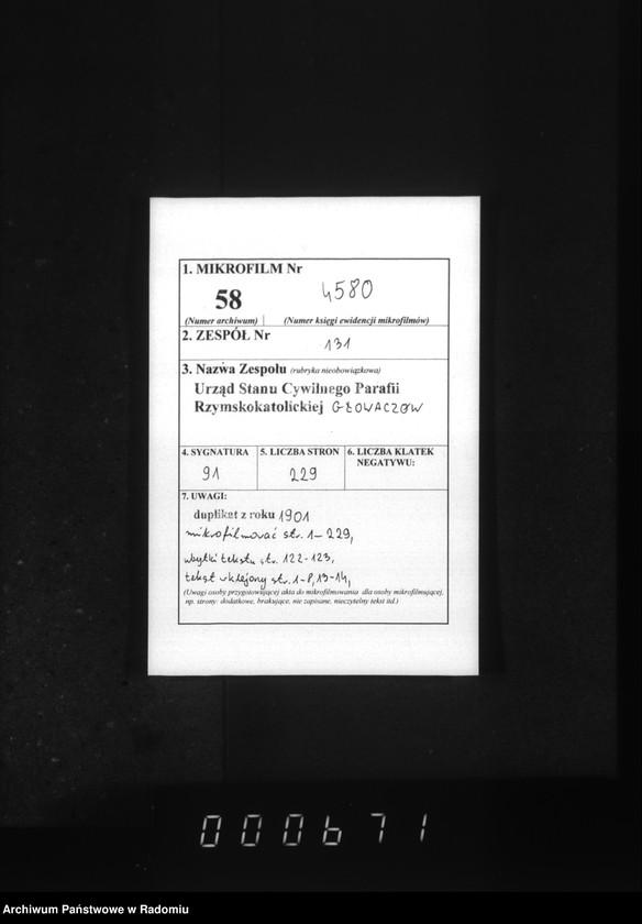 image.from.unit.number "[Duplikat akt urodzonych, zaślubionych i zmarłych parafii Głowaczów za 1901]"