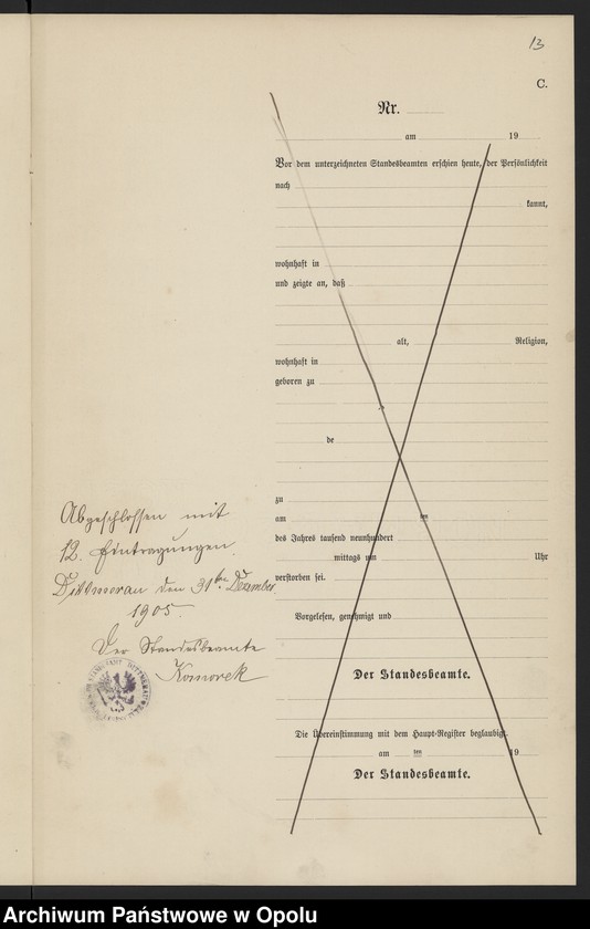 Obraz 17 z jednostki "Sterbe-Neben-Register Standesamts Dittmerau pro 1905"