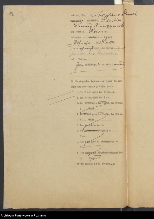 Obraz 14 z jednostki "Die von den Verlobten beigebrachten Urkunden zur Eheschliessung pro 1900"