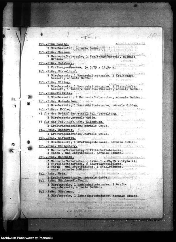 Obraz 14 z jednostki "Barackenbedarf der Ordnungspolizei - Posen: 1) Kraftwagenbaracke, 2) 2 Gefängnisbarakken, 3) 3 Baracke für Kaserne, 4) 7 - 1 Backere für Hermannstal"