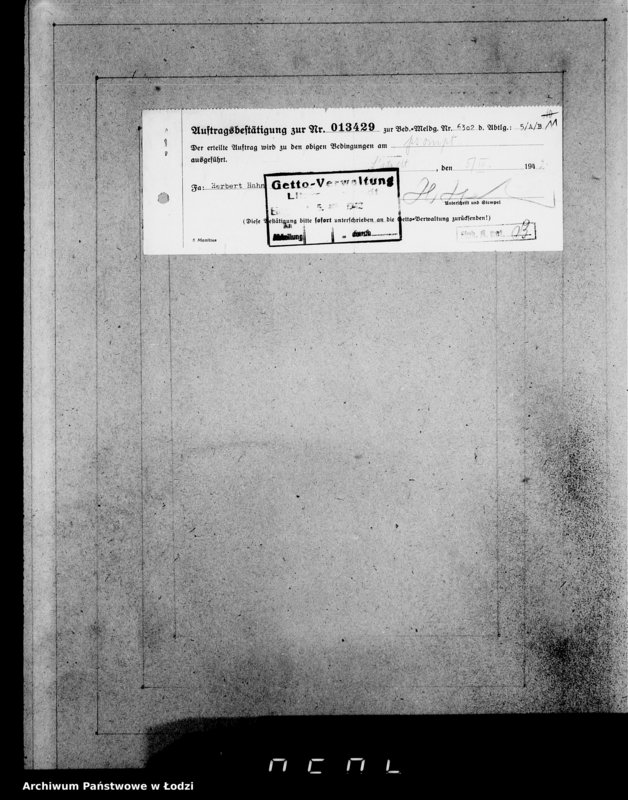 Obraz 7 z jednostki "Aufträge [Lieferscheinen und Rechnungen] 13416-13430 [Dostawa węgla i żywności do Getta]"