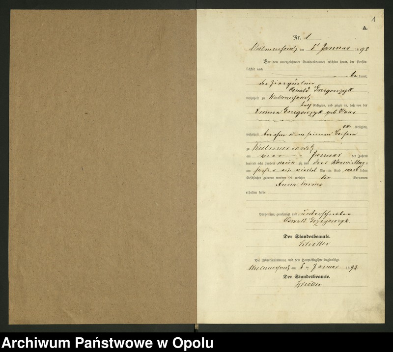 Obraz z jednostki "Urząd Stanu Cywilnego Januszkowice Księga urodzeń rok 1893 [Wielmierzowice]"