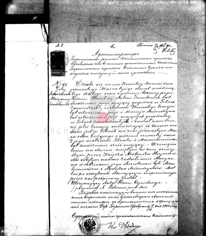 Obraz 13 z jednostki "Dokumenty k aktam brakosočetavšichsja Sejnskago Rimsko-Katoličeskago Prichoda za 1901 god."
