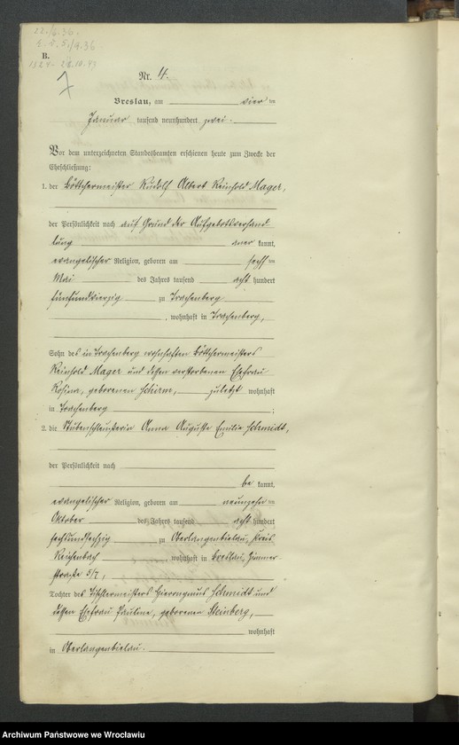 image.from.unit.number "Heiraths-Haupt-Register Breslau IV 1902 Band 1"
