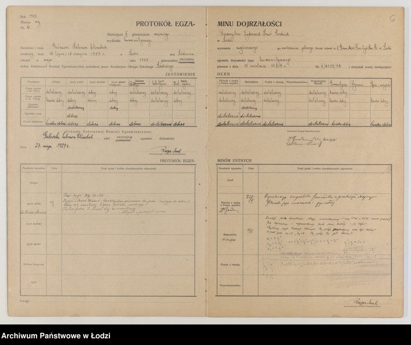 Obraz 8 z jednostki "Protokół egzaminów dojrzałości na rok 1928/29"