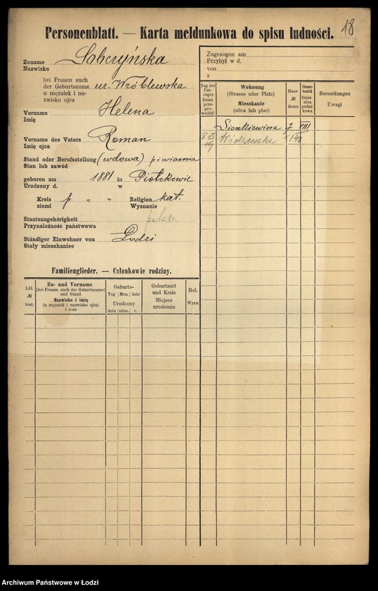 Obraz 20 z jednostki "[Spis ludności Łodzi] Sobczewska-Sobkowski"